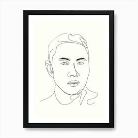 Face Of A Man Hand Drawing Line Art Art Print