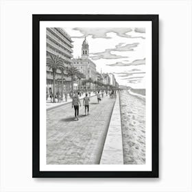 View Of Barcelona, Spain Line Art Black And White 2 Art Print