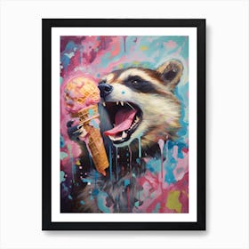 A Raccoon Eating Ice Cream Vibrant Paint Splash 1 Art Print