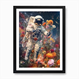 Astronaut With A Bouquet Of Flowers 11 Art Print