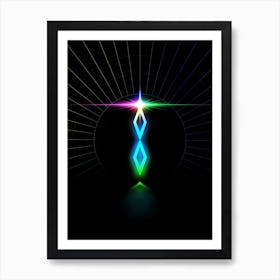 Neon Geometric Glyph in Candy Blue and Pink with Rainbow Sparkle on Black n.0245 Art Print