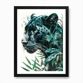 Double Exposure Realistic Black Panther With Jungle 13 Art Print