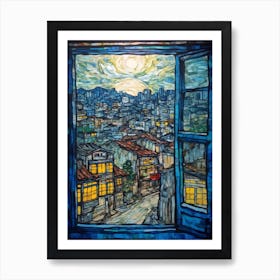 Window View Of Seoul South Korea In The Style Of Expressionism 1 Art Print