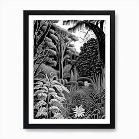 Bellevue Botanical Garden, Usa Linocut Black And White Vintage Art Print