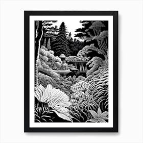 Butchart Gardens, Canada Linocut Black And White Vintage Art Print