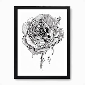 Black And White Rose Line Drawing 1 Art Print