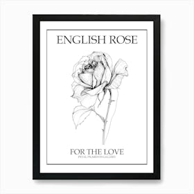 English Rose Black And White Line Drawing 5 Poster Art Print