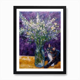 Still Life Of Lilac With A Cat 1 Art Print