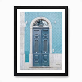 The blue door nr. 9 in Lisbon, Portugal - vintage and retro door and azulejos travel photography by Christa Stroo Art Print