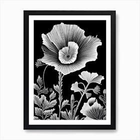 Purple Poppy Mallow Wildflower Linocut 2 Art Print