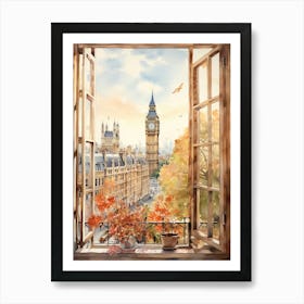 Window View Of London United Kingdom In Autumn Fall, Watercolour 3 Art Print