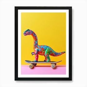 Toy Dinosaur On A Skateboard Portrait 2 Art Print