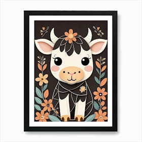 Floral Cute Baby Cow Nursery (11) Art Print