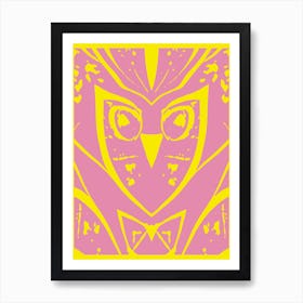 Abstract Owl Pink And Yellow 1 Art Print