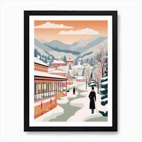 Vintage Winter Travel Illustration Hakone Japan 4 Art Print