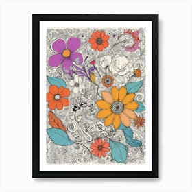 Doodle Flowers Art Print