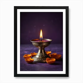 Diwali Lamp On Purple Background Art Print