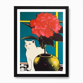 Camellia With A Cat 1 Pop Art  Art Print