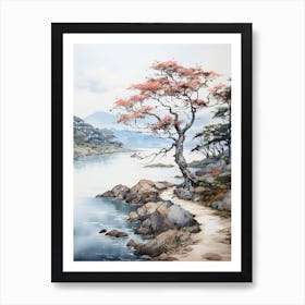 Amanohashidate In Kyoto, Japanese Brush Painting, Ukiyo E, Minimal 8 Art Print