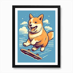 Shiba Inu Dog Skateboarding Illustration 3 Art Print