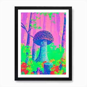 Mushroom Risograph Retro Poster vegetable Art Print
