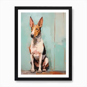 Bull Terrier Dog, Painting In Light Teal And Brown 3 Art Print