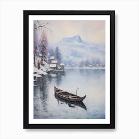 Vintage Winter Painting Lake Bled Slovenia Art Print