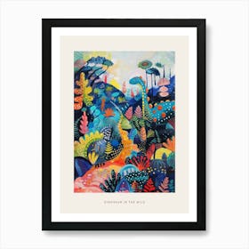 Blue Pattern Dinosaur In The Wild Painting Poster Art Print