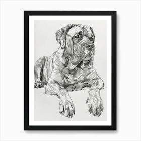 Mastiff Dog Line Sketch Art Print