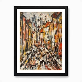 Painting Of A Vienna With A Cat In The Style Of Abstract Expressionism, Pollock Style 1 Art Print