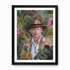 Floral Handpainted Portrait Of Indiana Jones 2 Art Print