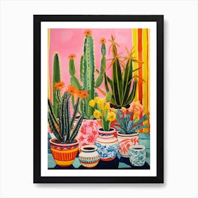 Cactus Painting Maximalist Still Life Zebra Cactus 4 Art Print