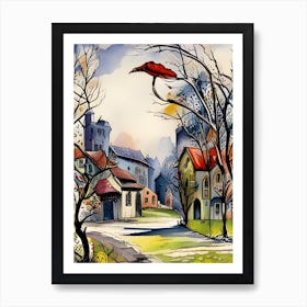 Watercolor Of A Village Art Print