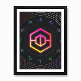 Neon Geometric Glyph in Pink and Yellow Circle Array on Black n.0313 Art Print