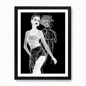 Women Sketch In Black And White Line Art Clear 2 Art Print