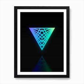 Neon Blue and Green Abstract Geometric Glyph on Black n.0094 Art Print