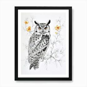 African Wood Owl Drawing 2 Art Print