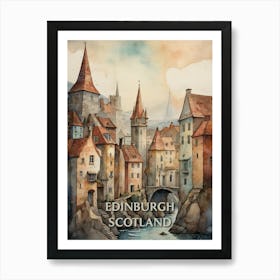 Edinburgh Scotland City Vintage Painting (25) Art Print