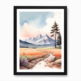 Tranquil Mountains In Minimalist Watercolor Vertical Composition 7 Art Print