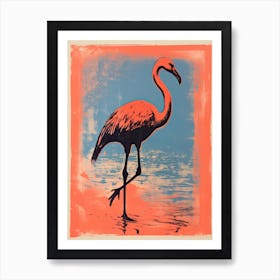 Flamingo, Woodblock Animal  Drawing 2 Art Print