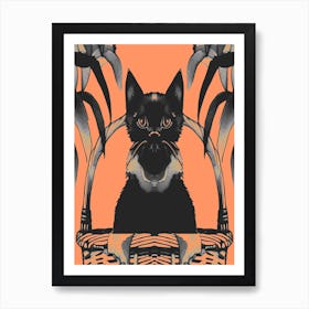 Black Kitty Cat Meow Peach 2 Art Print