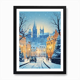 Winter Travel Night Illustration Prague Czech Republic 4 Art Print