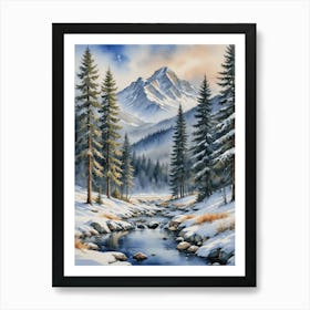 Snowy Mountain Stream Art Print