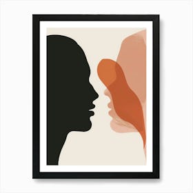 Silhouette Of A Woman And Man Art Print