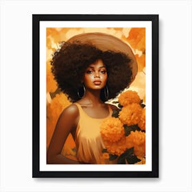 Afro Girl With Flowers Art Print