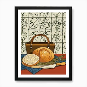 Rustic Bread On A Tiled Background 2 Art Print
