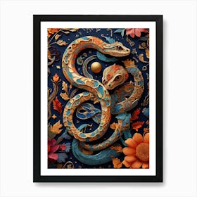 Snakes And Flowers 1 Art Print