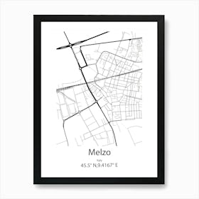 Melzo,Italy Minimalist Map Art Print