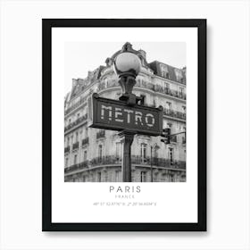 Paris Eiffel Tower Black And White Coordinates Art Print