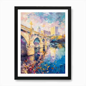 Congress Avenue Bridge Austin Texas Oil Painting 1 Art Print